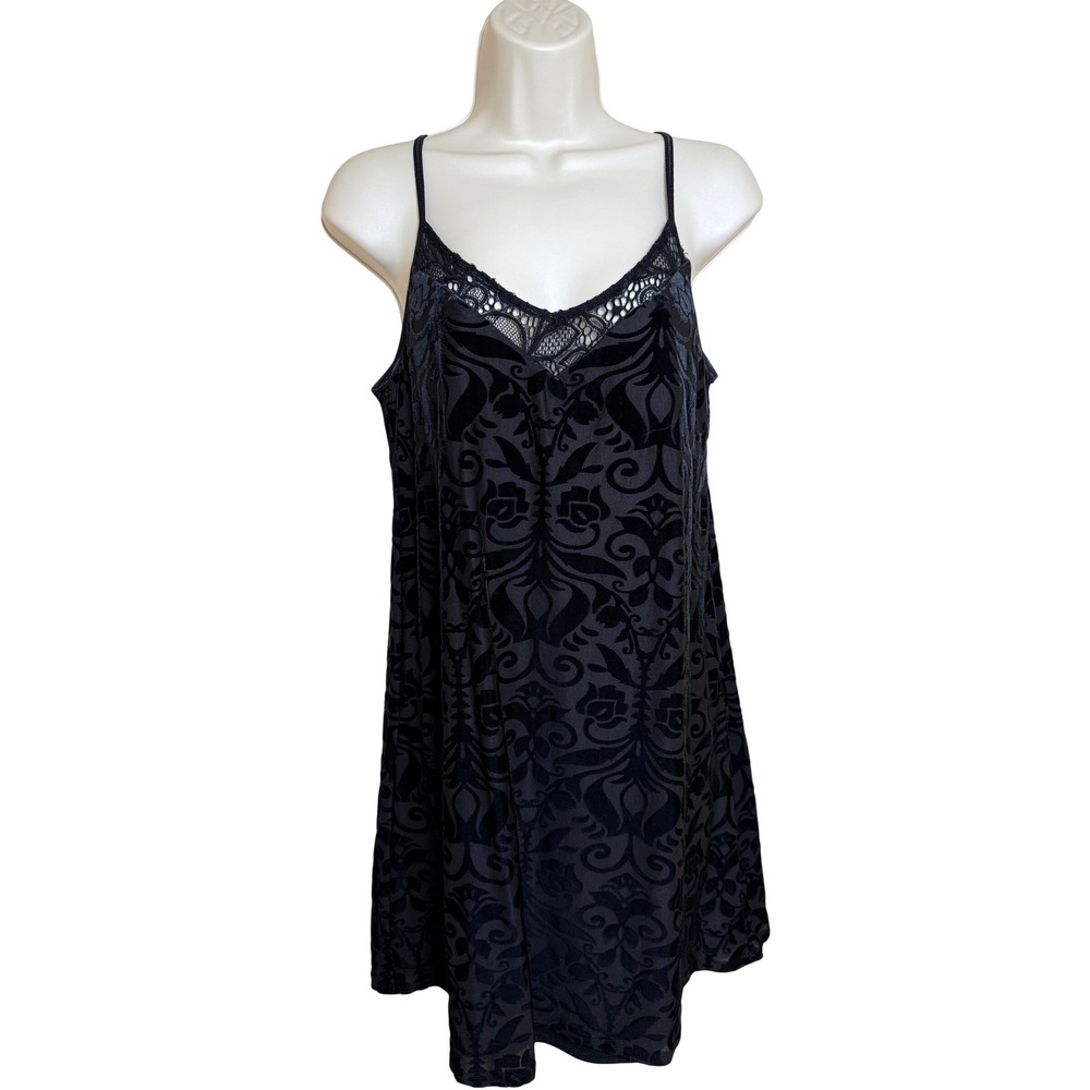 Black Velvet Burnout Slip Mini Dress Size XL Whimsygoth Dark Romantic Party - Picture 14 of 14